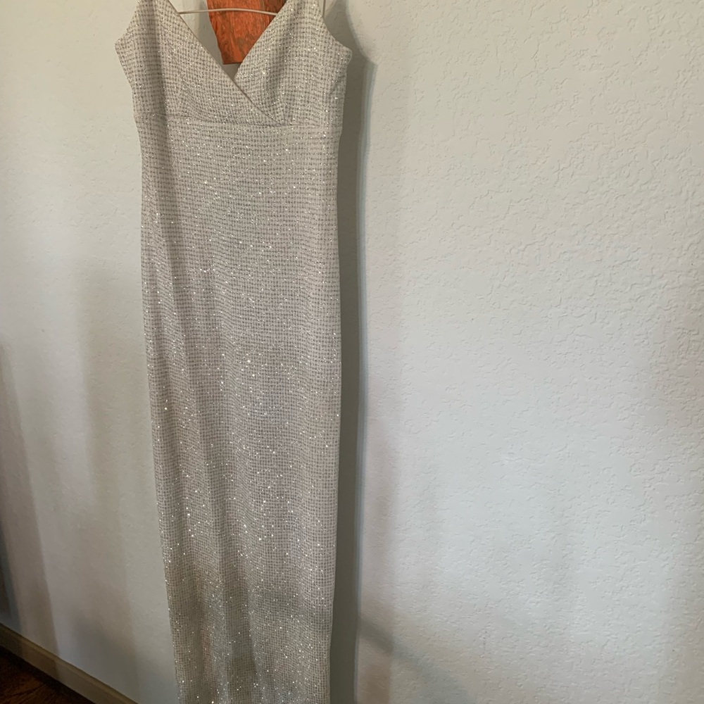 City Triangles Glittering Silver Maxi Dress
